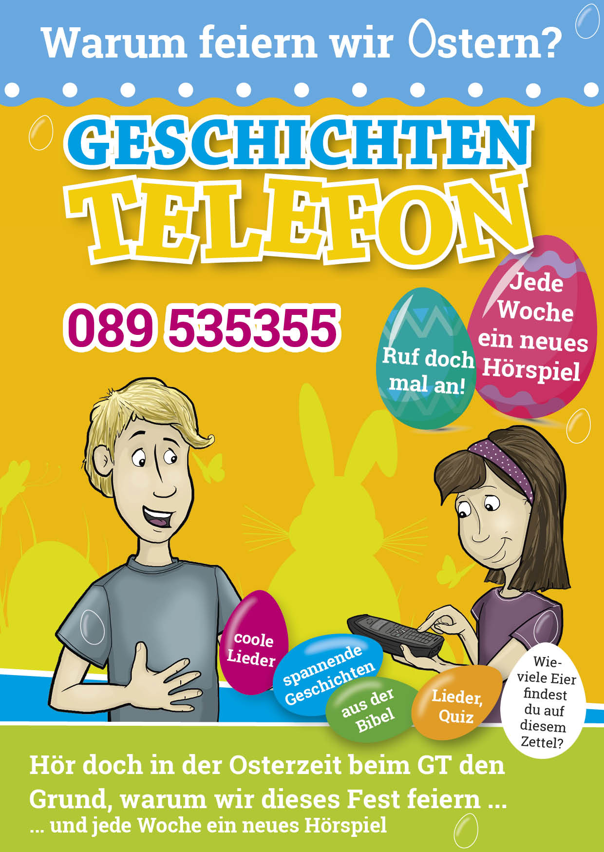 Geschichten-Telefon Werbezettel Oster-Edition
