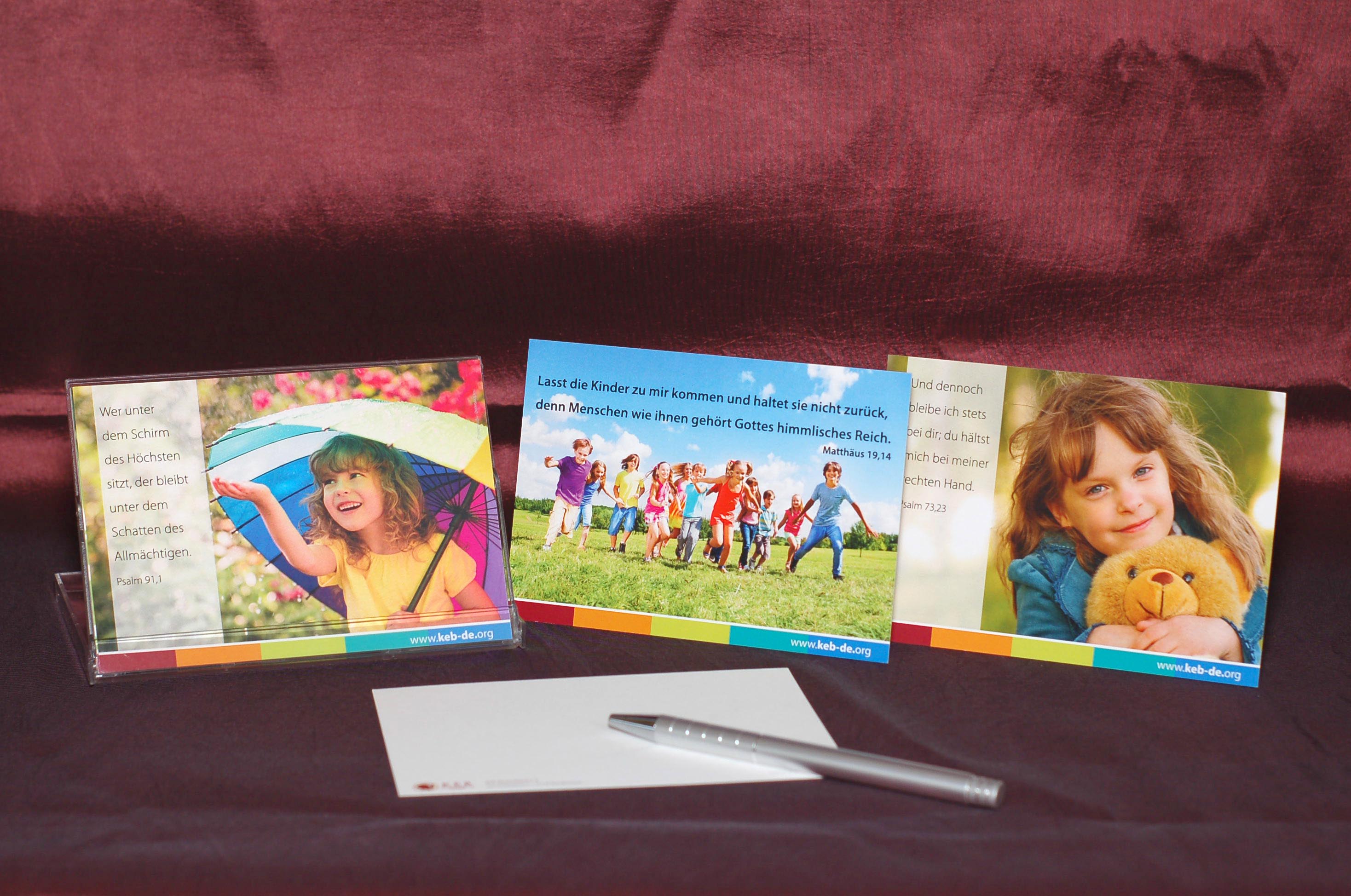 KEB-Postkarten mit Kinder-Motiven und Bibelversen